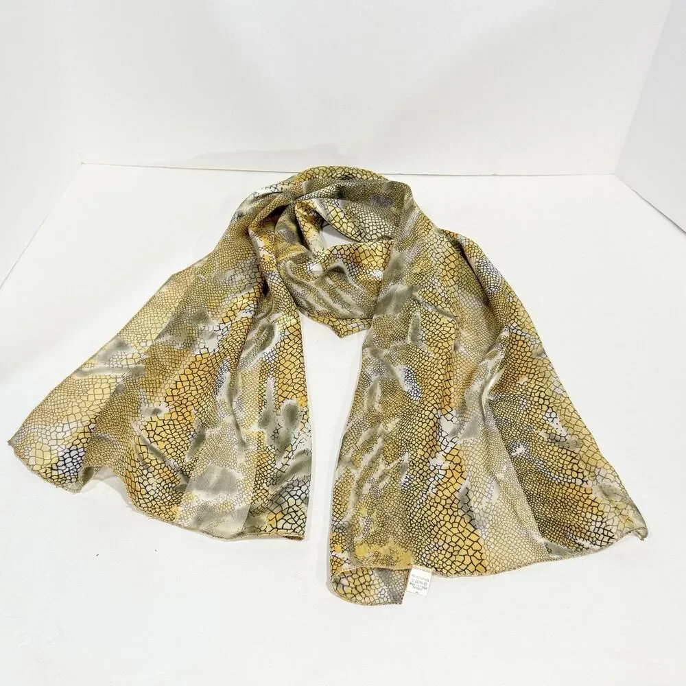 Women’s Snake Print Scarf Sheer Lightweight Gold Black Gray Animal Print Wrap